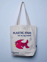 Indkøbsnet i økologisk kanvas bomuld - Plastic fish, not on my watch