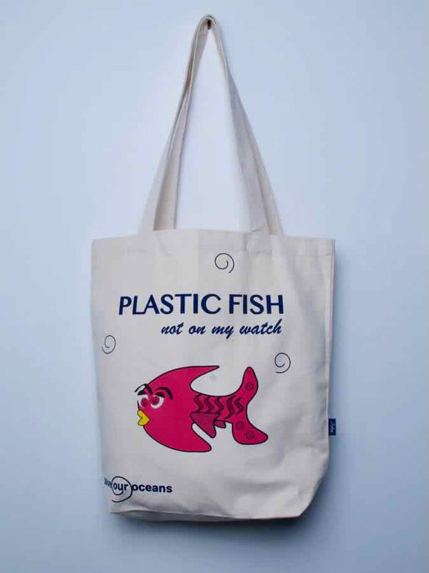 Indkøbsnet i økologisk kanvas bomuld - Plastic fish, not on my watch