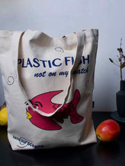 Indkøbsnet i økologisk kanvas bomuld - Plastic fish, not on my watch